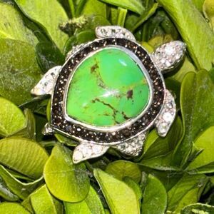 925 silver & green turquoise large stone turtle/tortoise ring Sz 8 w/stones